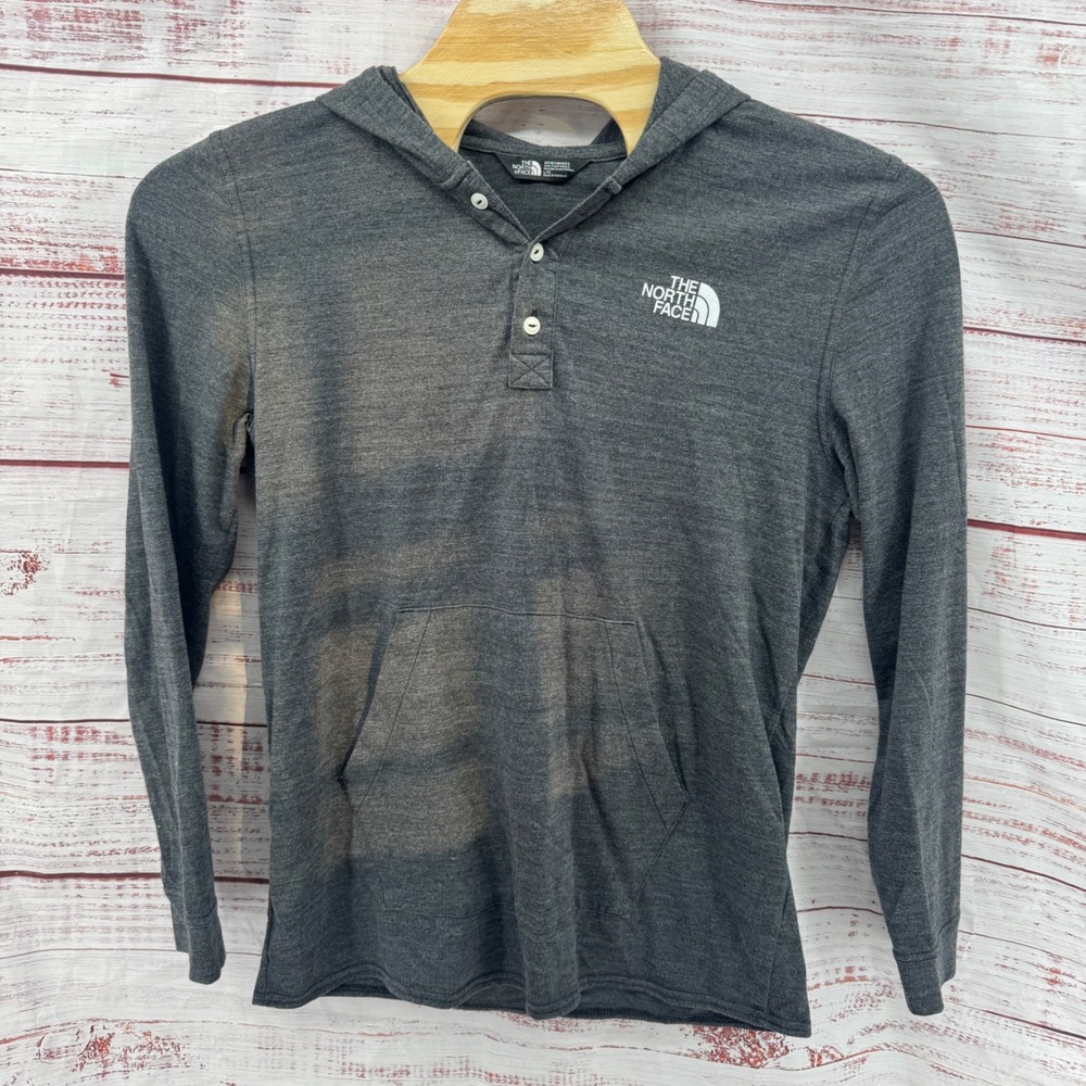The North Face Shirt Mens Large Gray Long Sleeve Hooded‎ Henley Pullover Pocket
